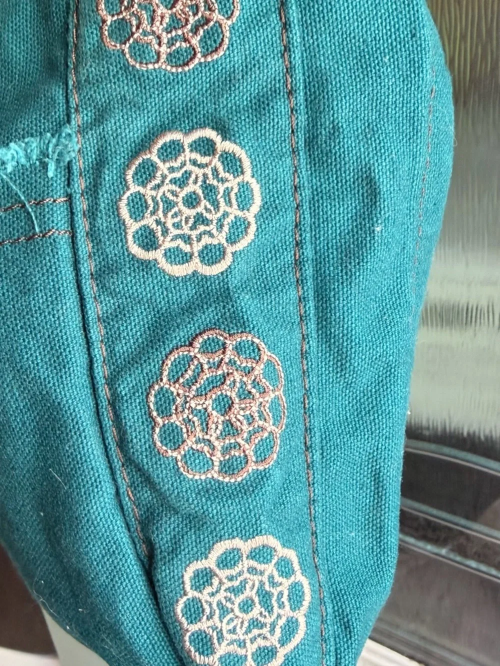 Thirty-One Retro Metro cottagecore floral teal bag with brown strap - Picture 3 of 8